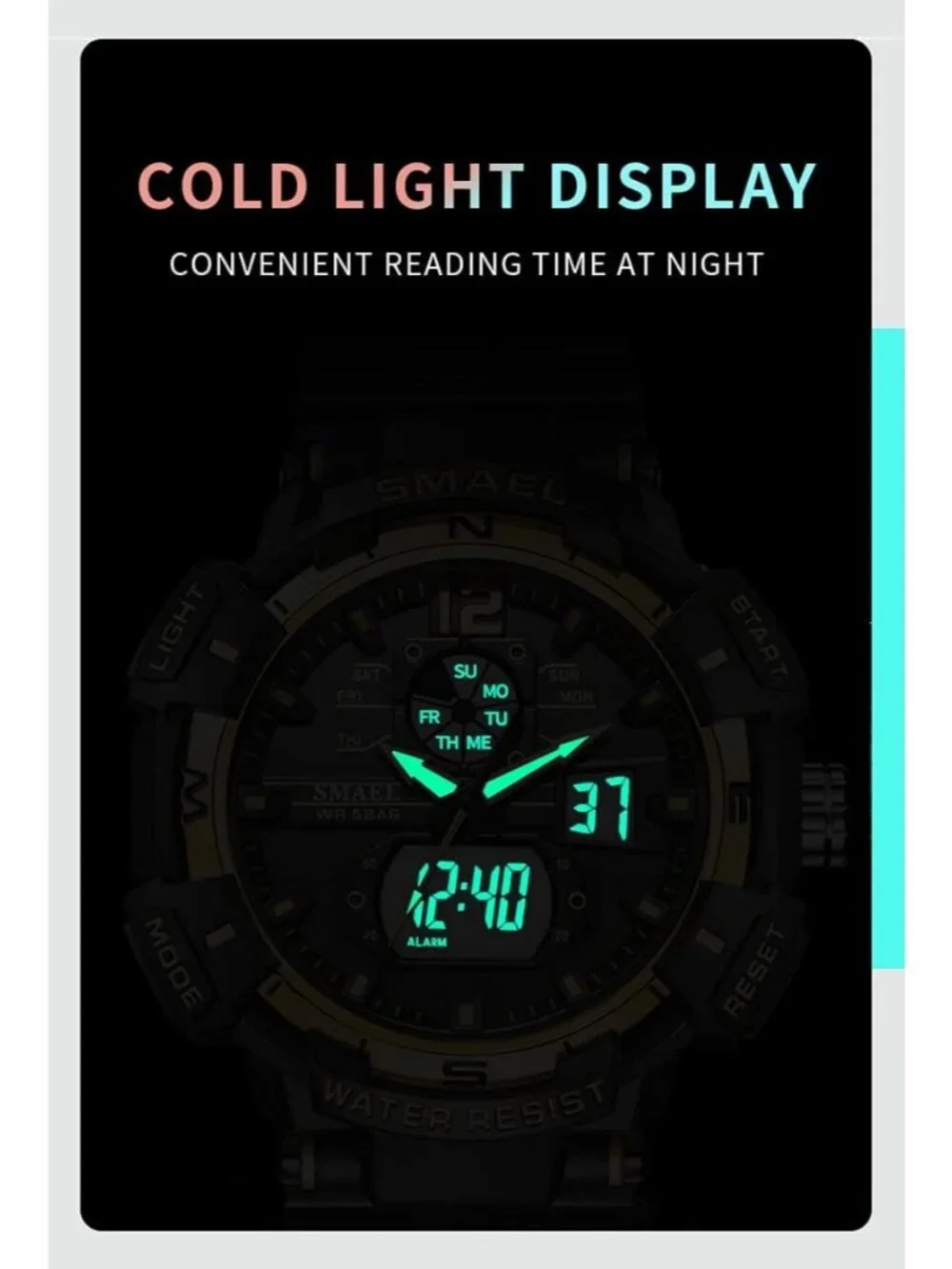 Men's Black Analog Quartz Sports Waterproof Military LED Digital Wrist Watch